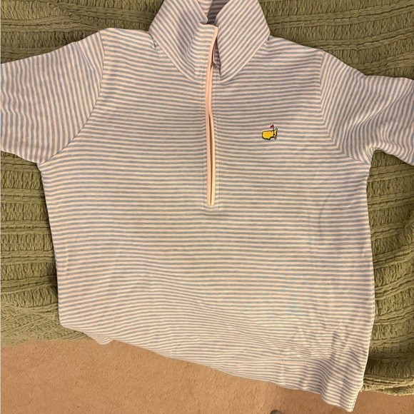 Magnolia Tops - Masters Magnolia Pink & White Striped Half-Zip Pullover with Yellow Whale Emblem